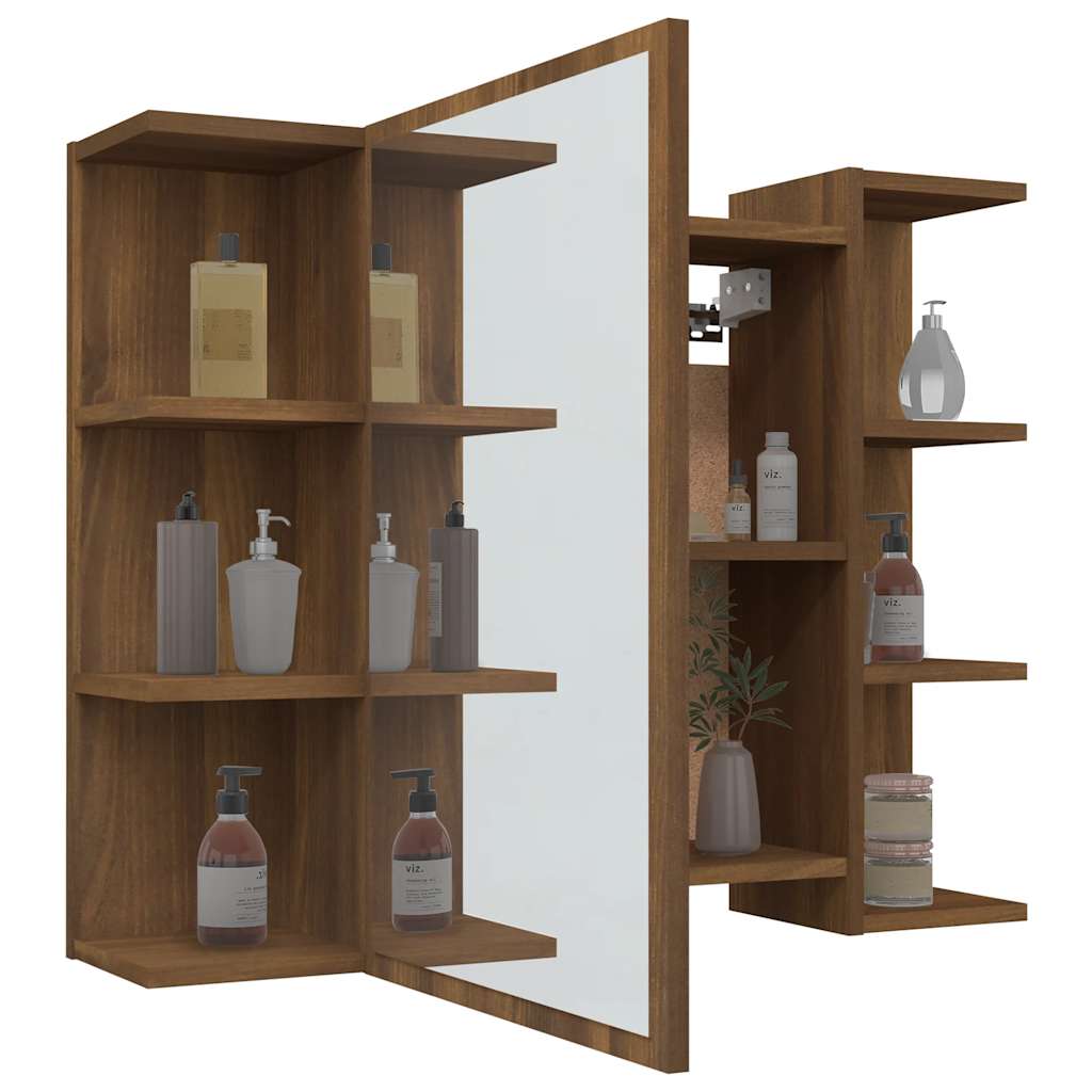 Armario con espejo baño madera marrón roble 80x20,5x64 cm