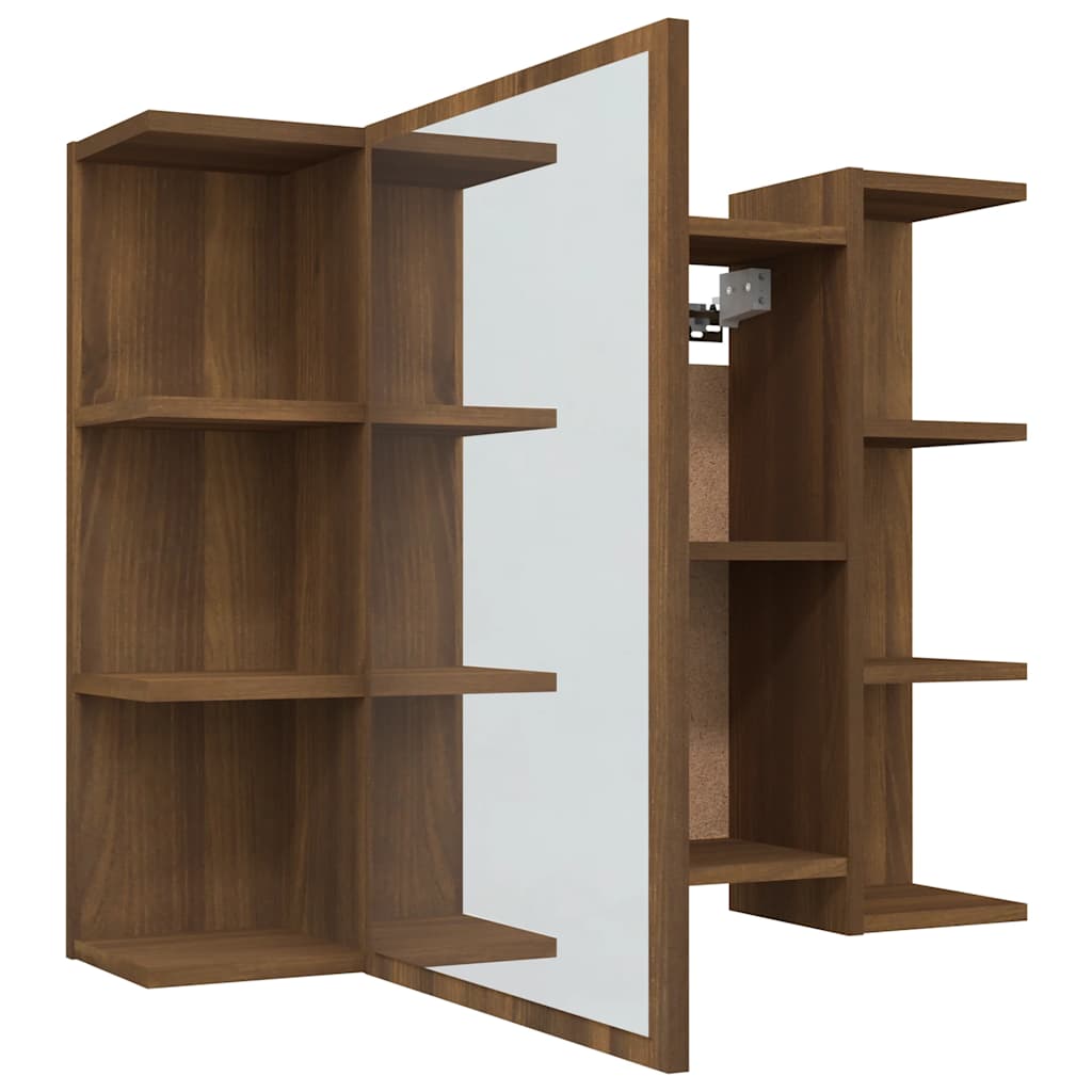 Armario con espejo baño madera marrón roble 80x20,5x64 cm