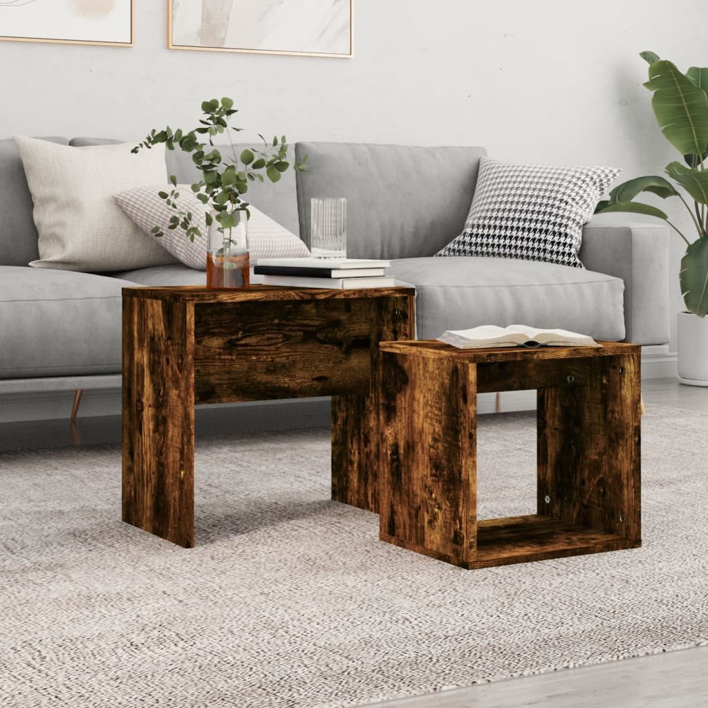 Stackable coffee tables 2 pieces engineered wood black