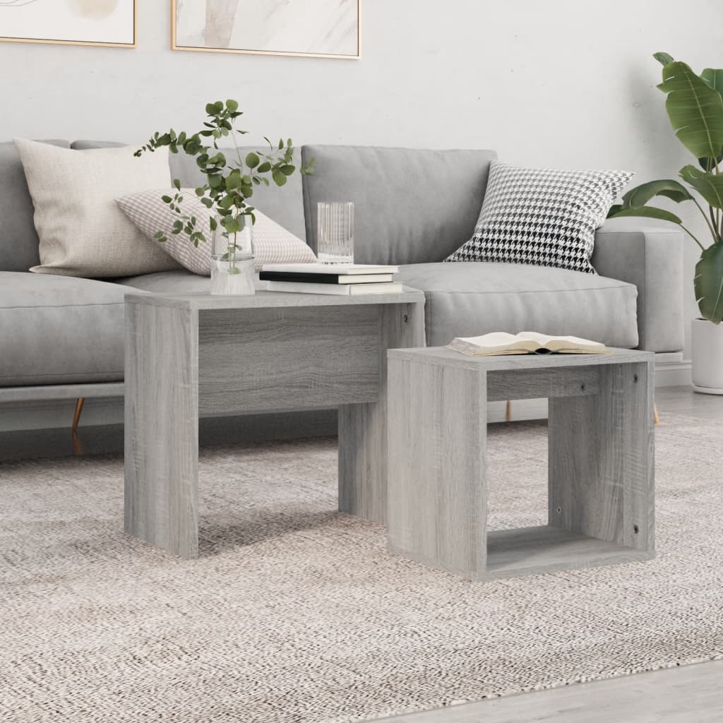 Stackable coffee tables 2 pieces engineered wood black