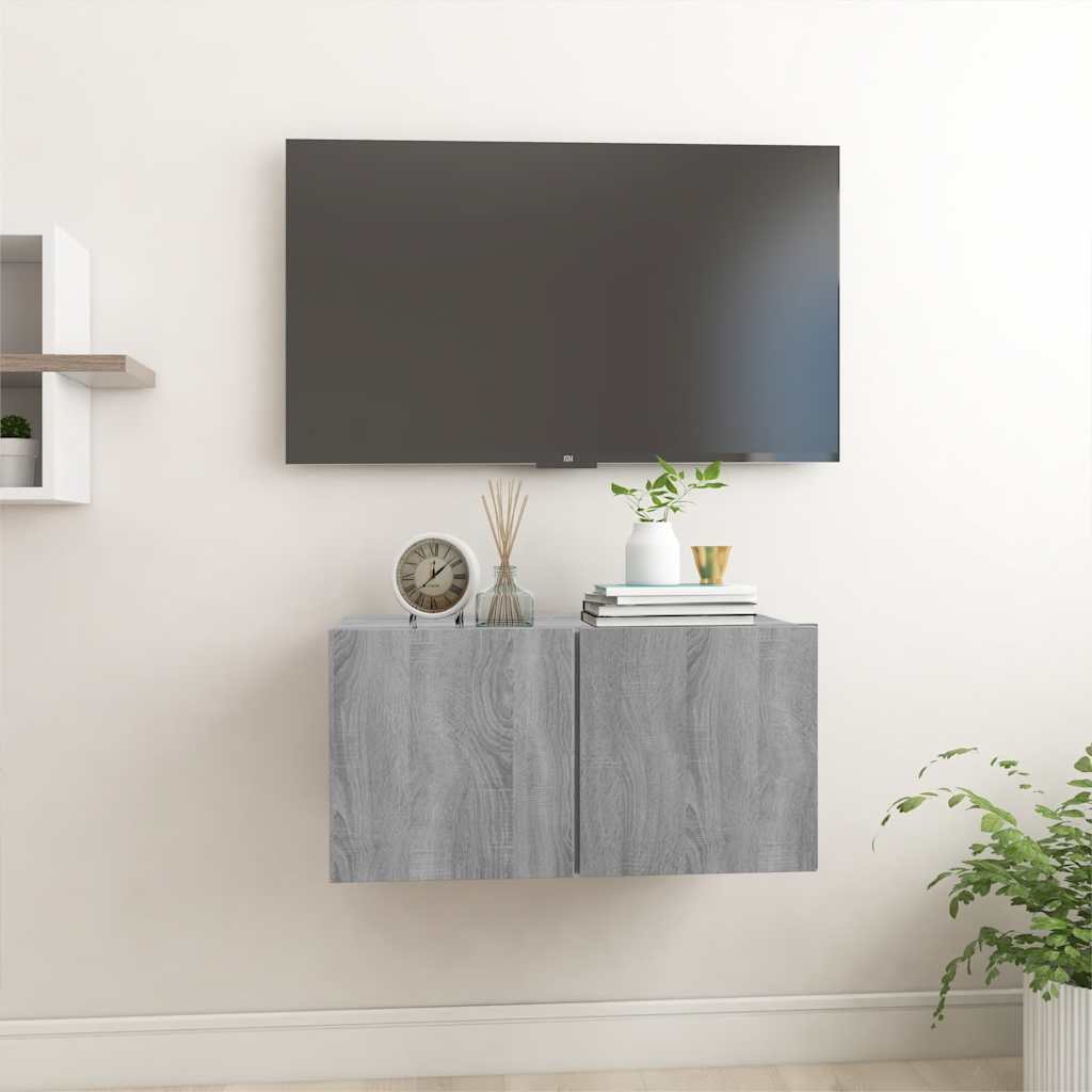 Armario colgante para TV madera roble ahumado 60x30x30 cm