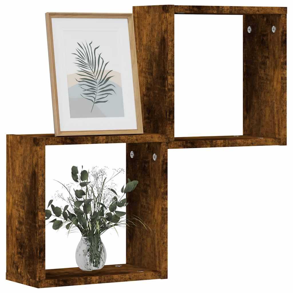 Estante cubos pared madera ingeniería roble negro 68x15x68 cm