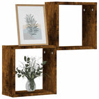 Estante cubos pared madera ingeniería roble negro 68x15x68 cm