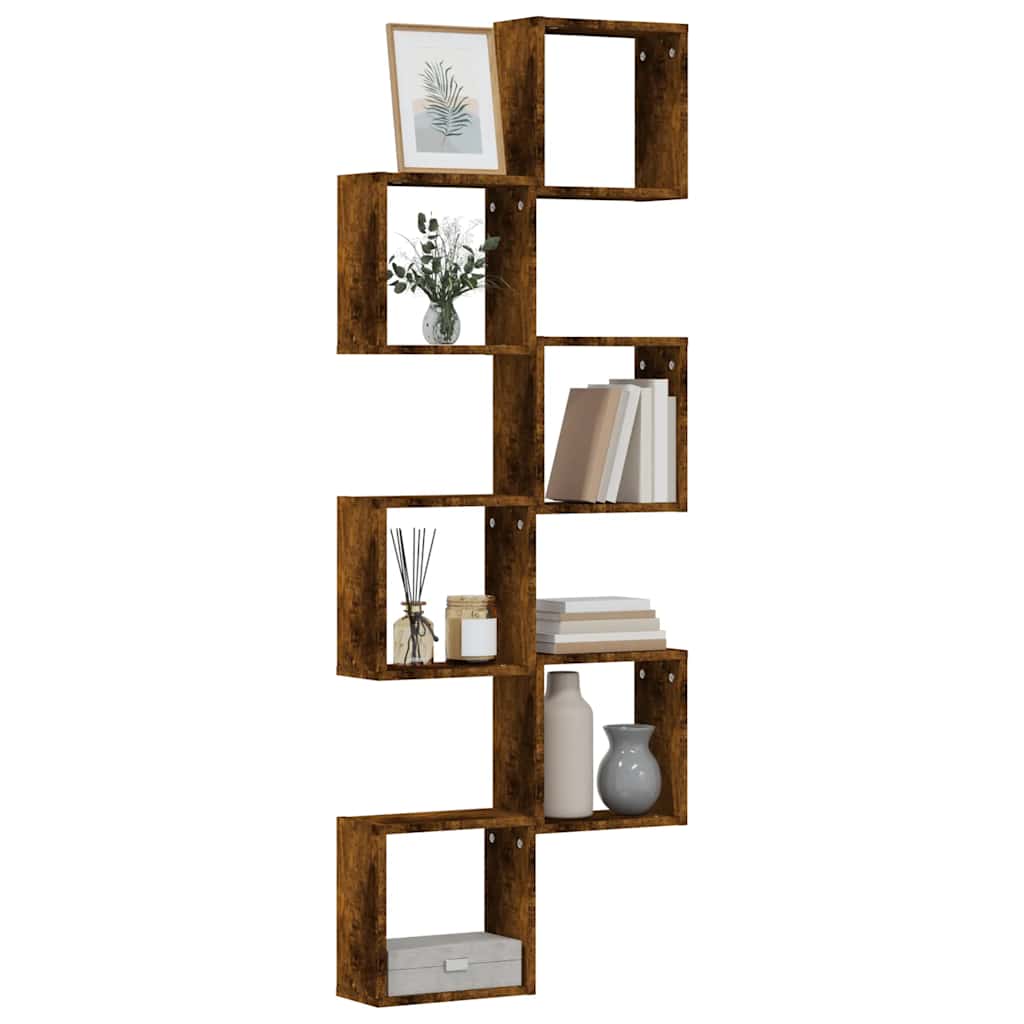 Estante cubos pared madera ingeniería roble negro 68x15x68 cm
