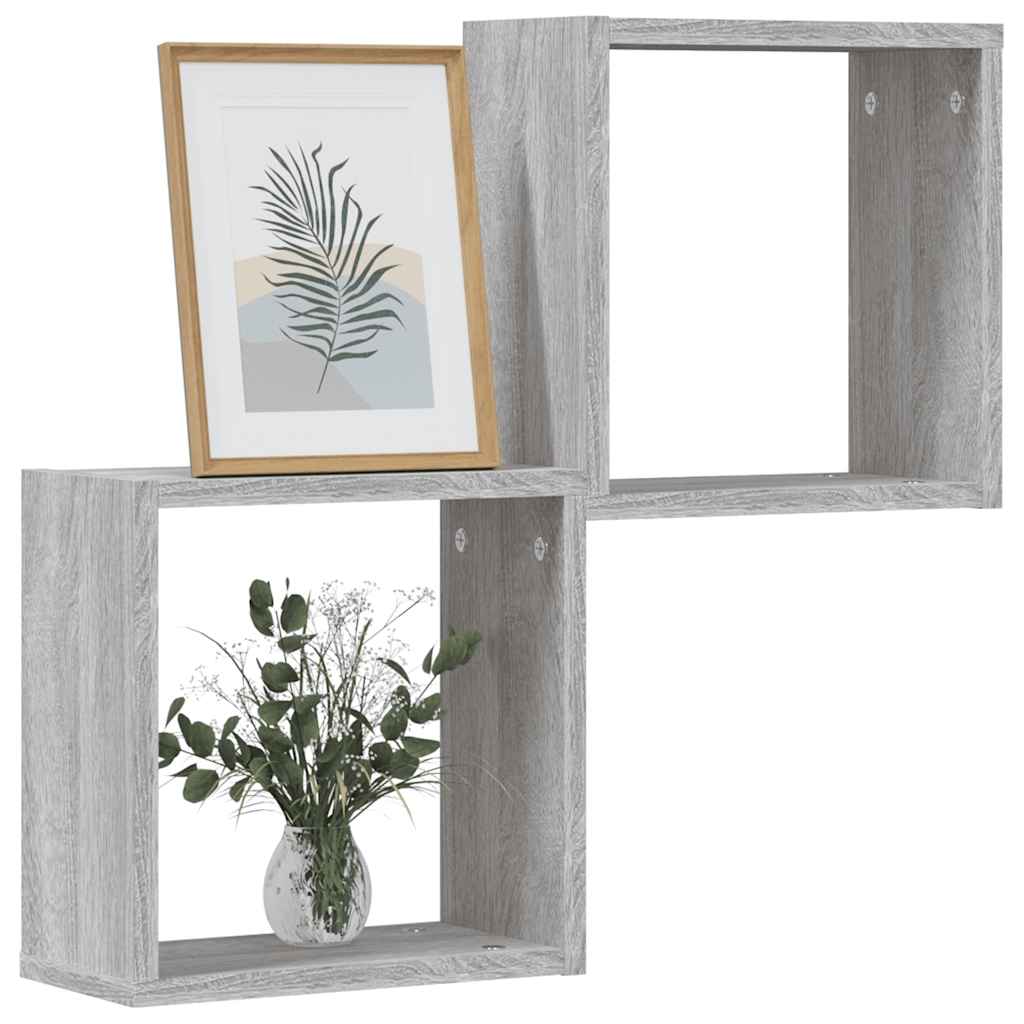 Estante cubos pared madera ingeniería roble negro 68x15x68 cm