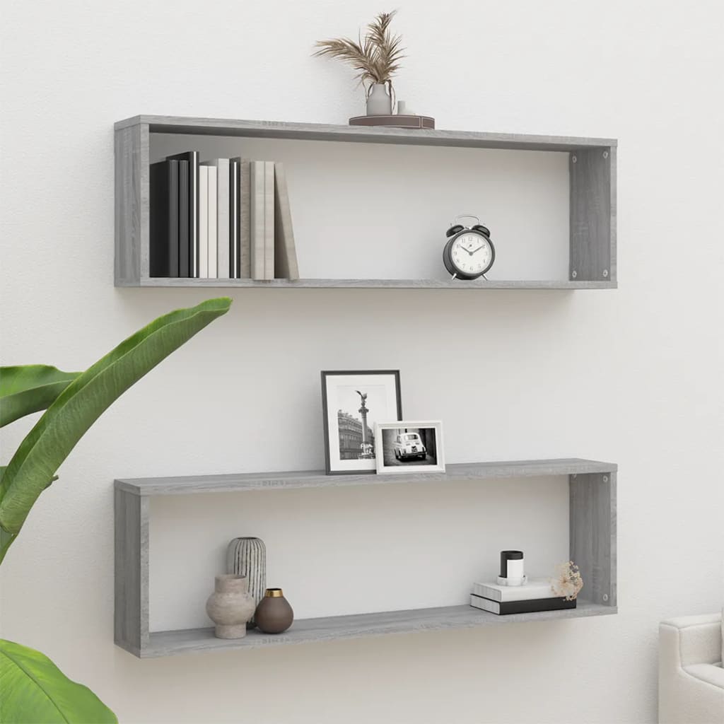 Estante cúbico de pared 2 uds madera roble ahumado 100x15x30cm