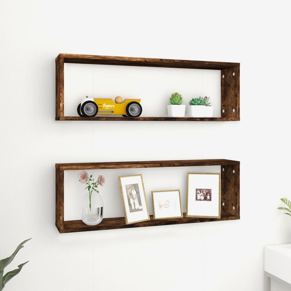 Estante cúbico de pared 2 uds madera gris Sonoma 80x15x26,5cm