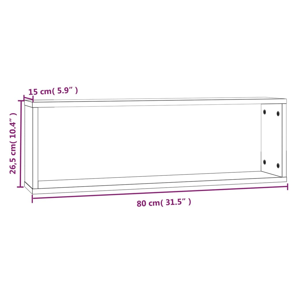 Estante cúbico de pared 2 uds madera gris Sonoma 80x15x26,5cm