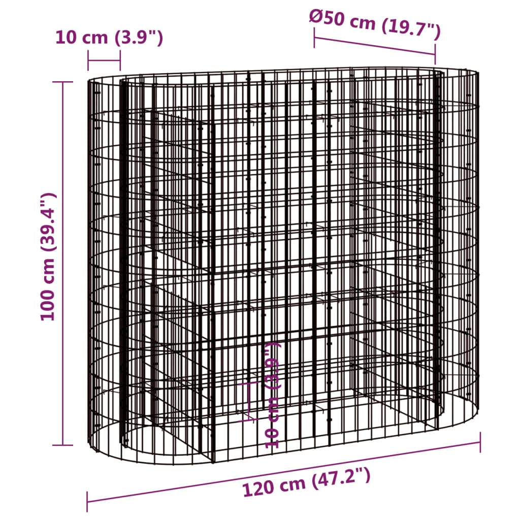 Arriate de gaviones de hierro galvanizado 120x50x100 cm