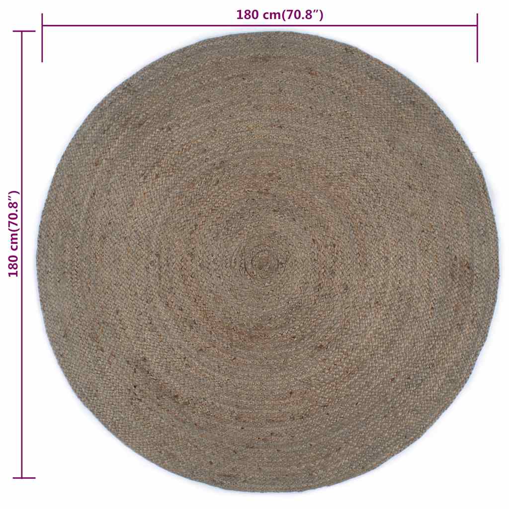 Alfombra de yute tejida a mano redonda gris 180 cm