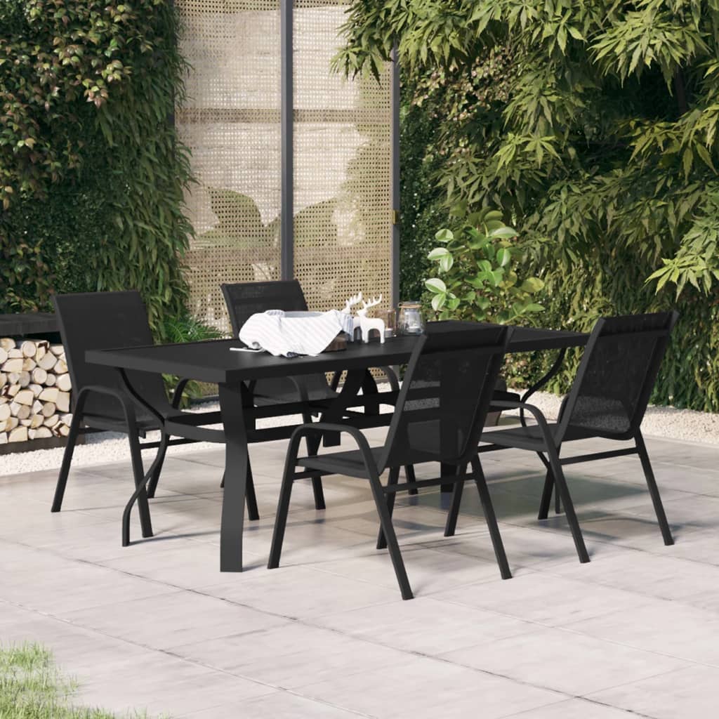 Juego de comedor para jardín 5 piezas negro