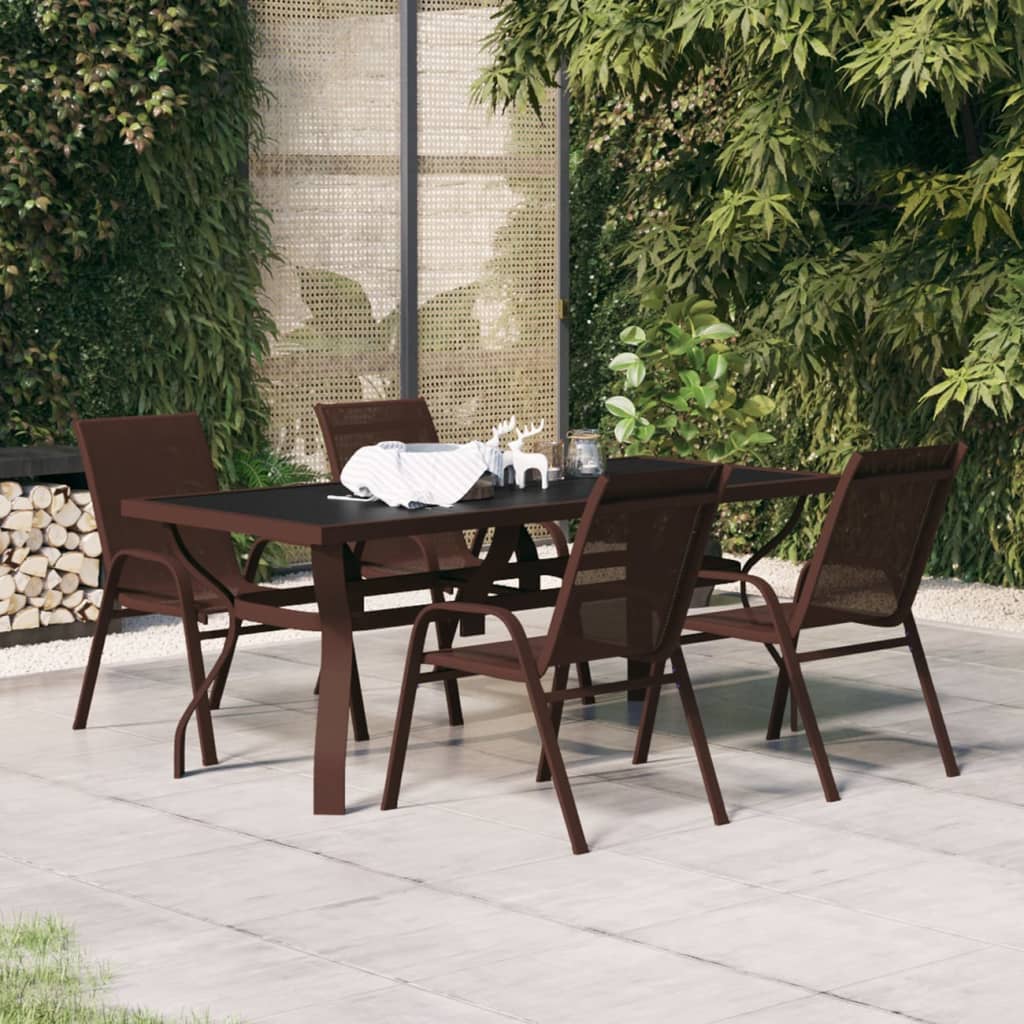 Conjunto de sala de jantar de jardim 5 peças com almofadas castanhas e pretas