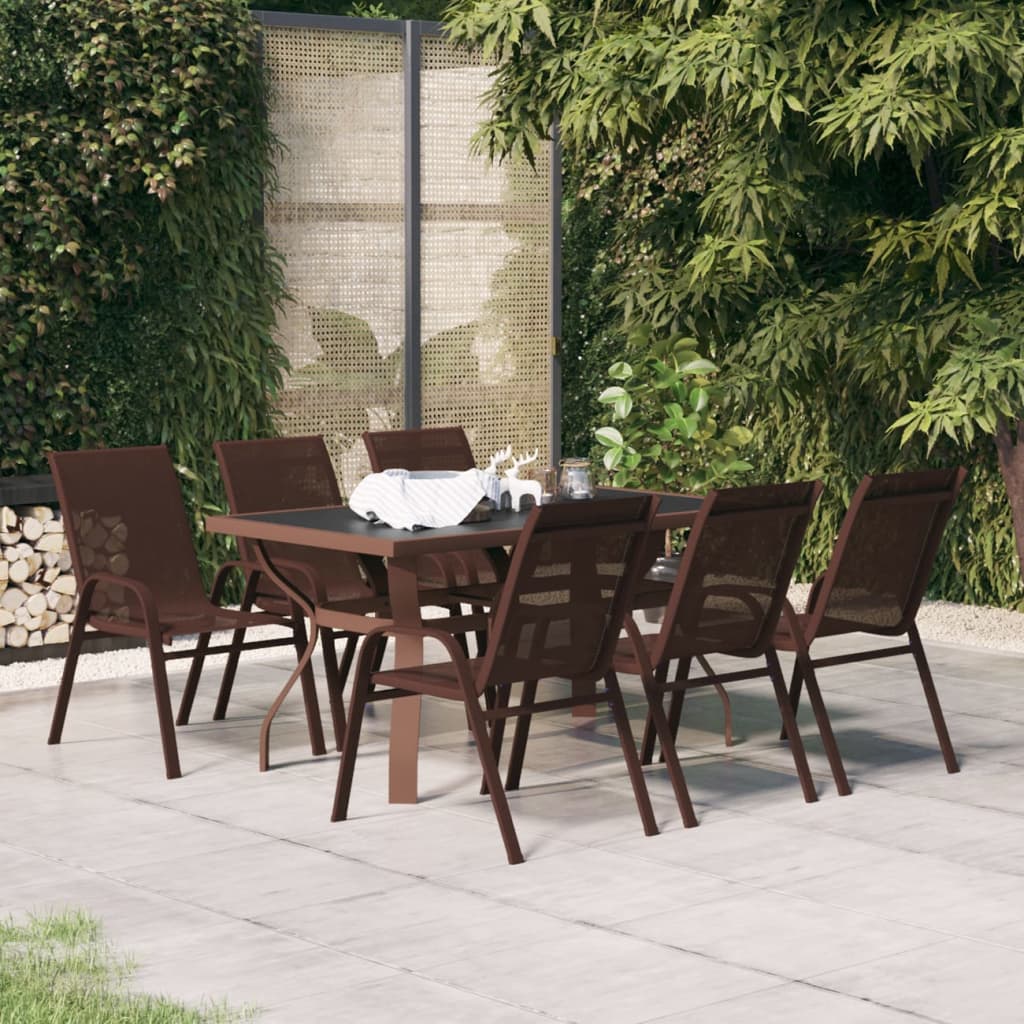 Juego de comedor de jardín 7 piezas marrón y negro