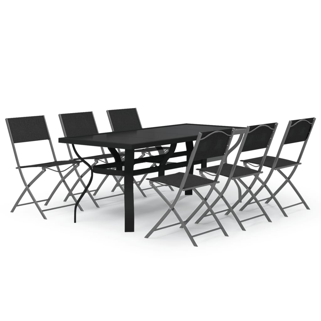 Juego de comedor de jardín 7 piezas con cojines gris y negro
