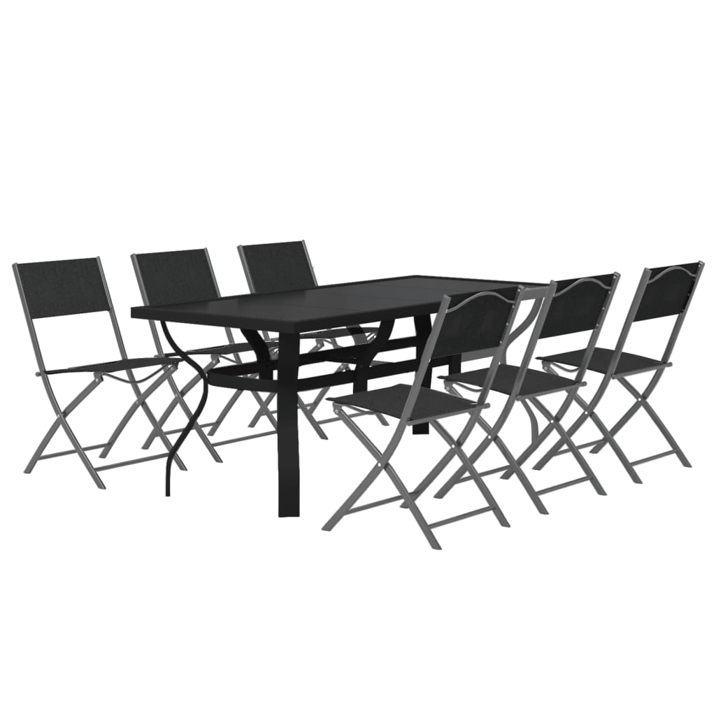 Juego de comedor de jardín 7 piezas con cojines gris y negro