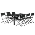 Juego de comedor de jardín 7 piezas con cojines gris y negro
