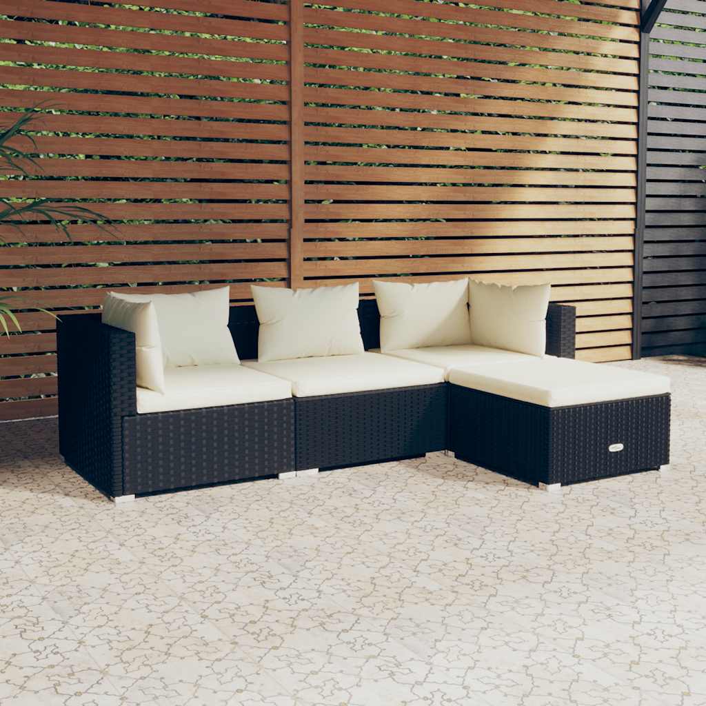 Set de muebles de jardín 4 pzas y cojines ratán sintético gris