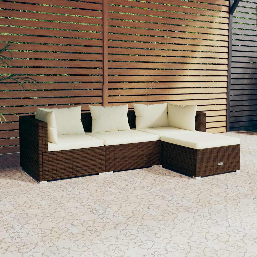Conjunto de móveis de jardim 4 peças e almofadas rotim sintético cinza