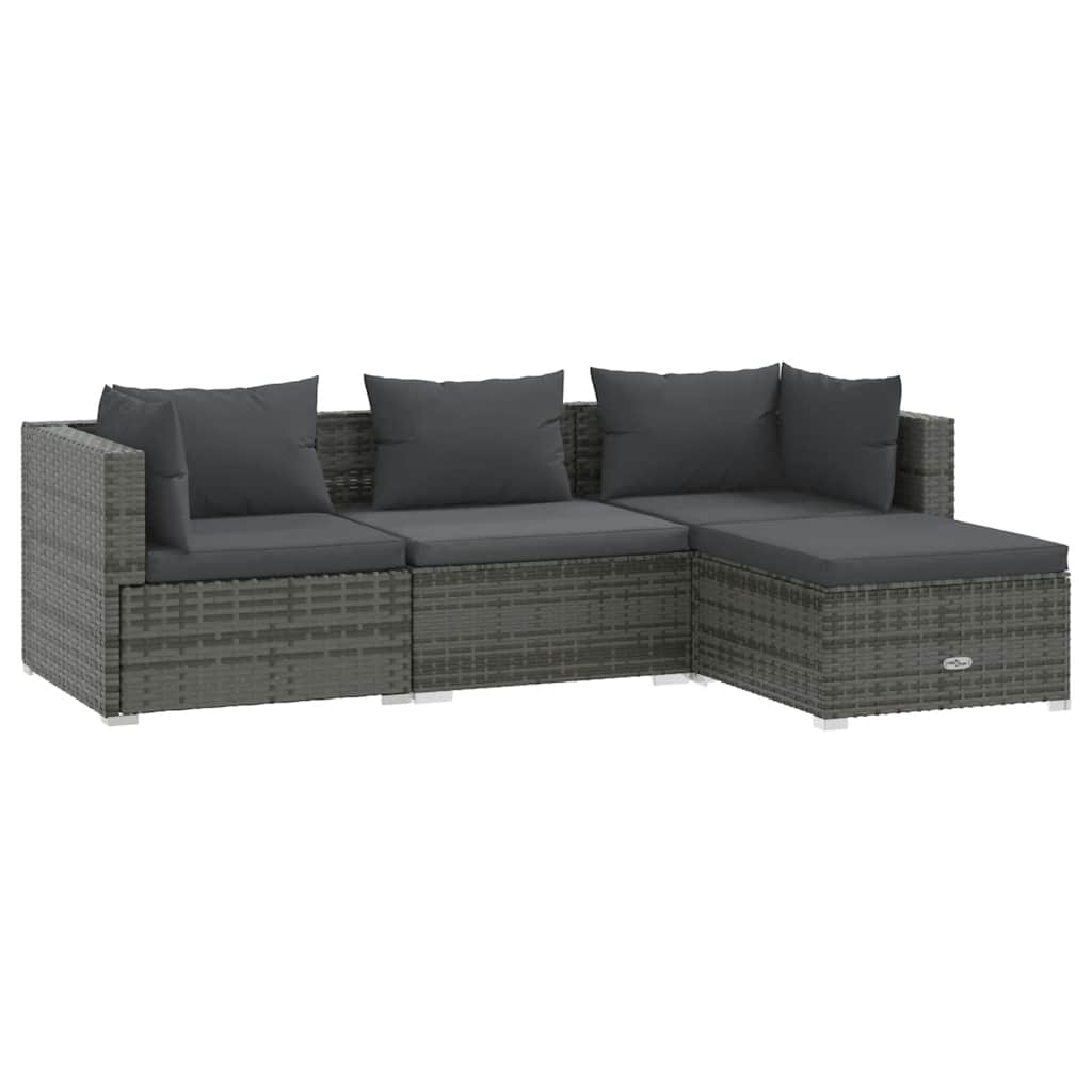 Set de muebles de jardín 4 pzas y cojines ratán sintético gris