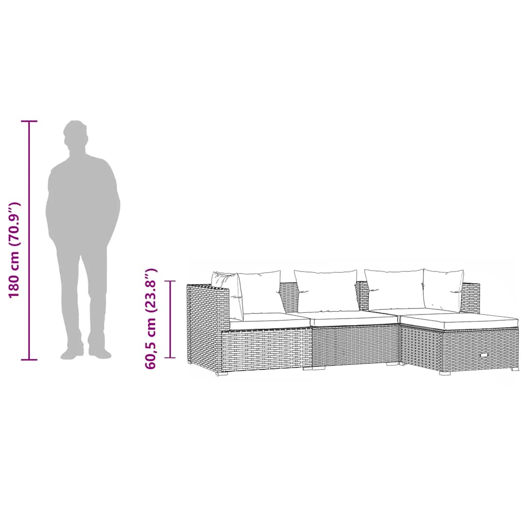 Set de muebles de jardín 4 pzas y cojines ratán sintético gris