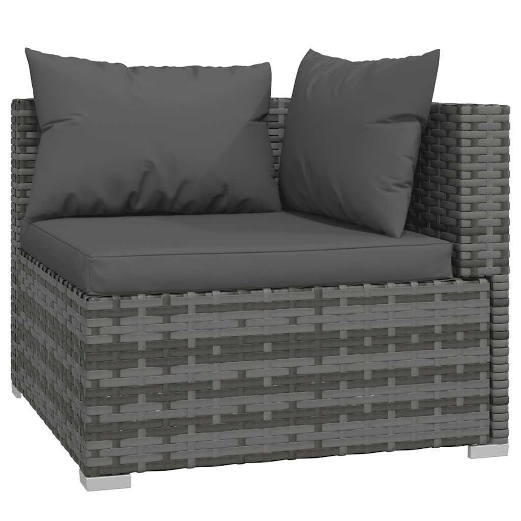 Set muebles de jardín 4 piezas y cojines ratán sintético gris