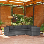Set muebles de jardín 4 piezas y cojines ratán sintético gris
