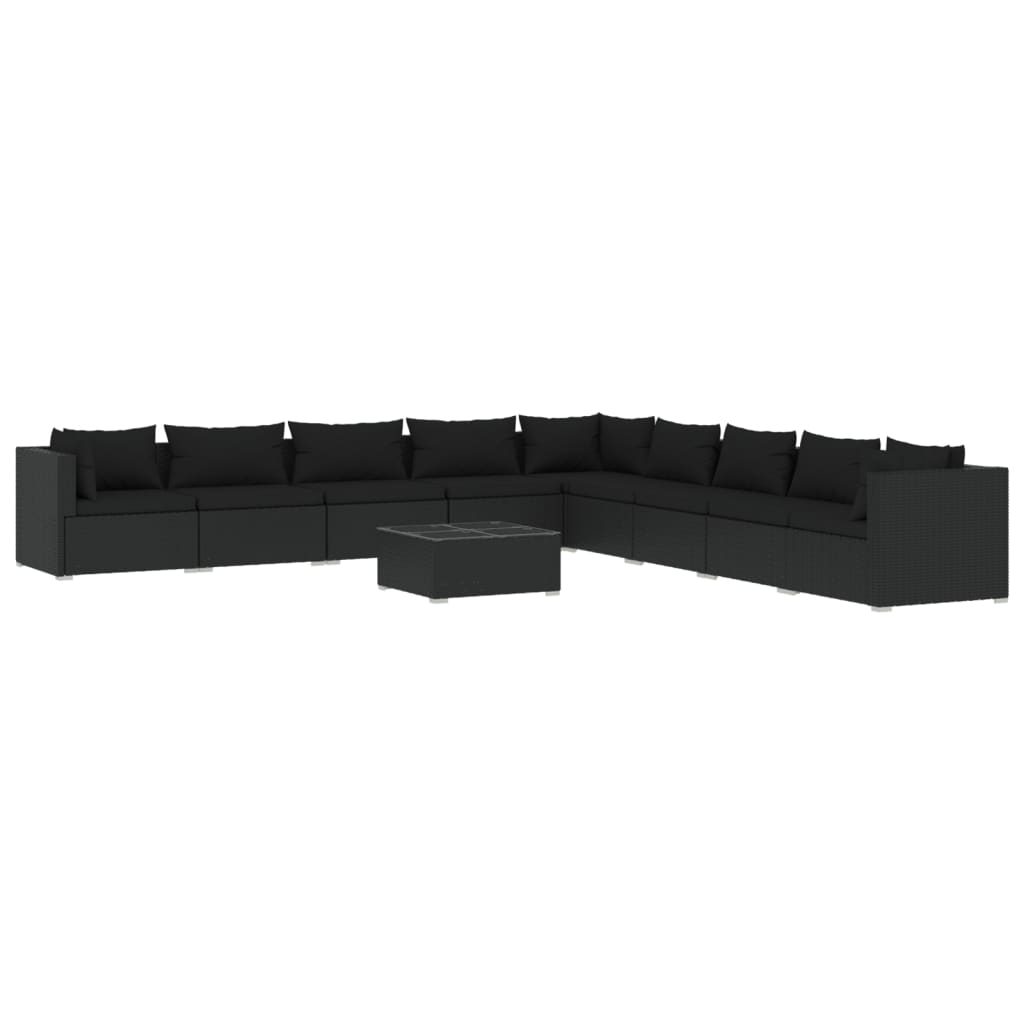 Set de muebles de jardín 10 pzas cojines ratán sintético negro