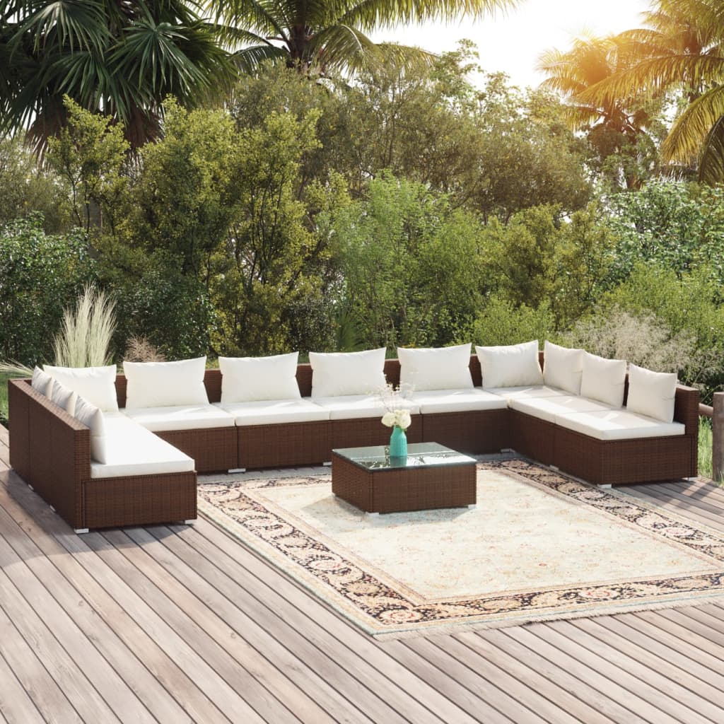 Conjunto de móveis de jardim 8 peças e almofadas rotim sintético preto
