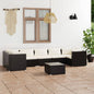 Juego muebles de jardín 8 pzas y cojines ratán sintético negro