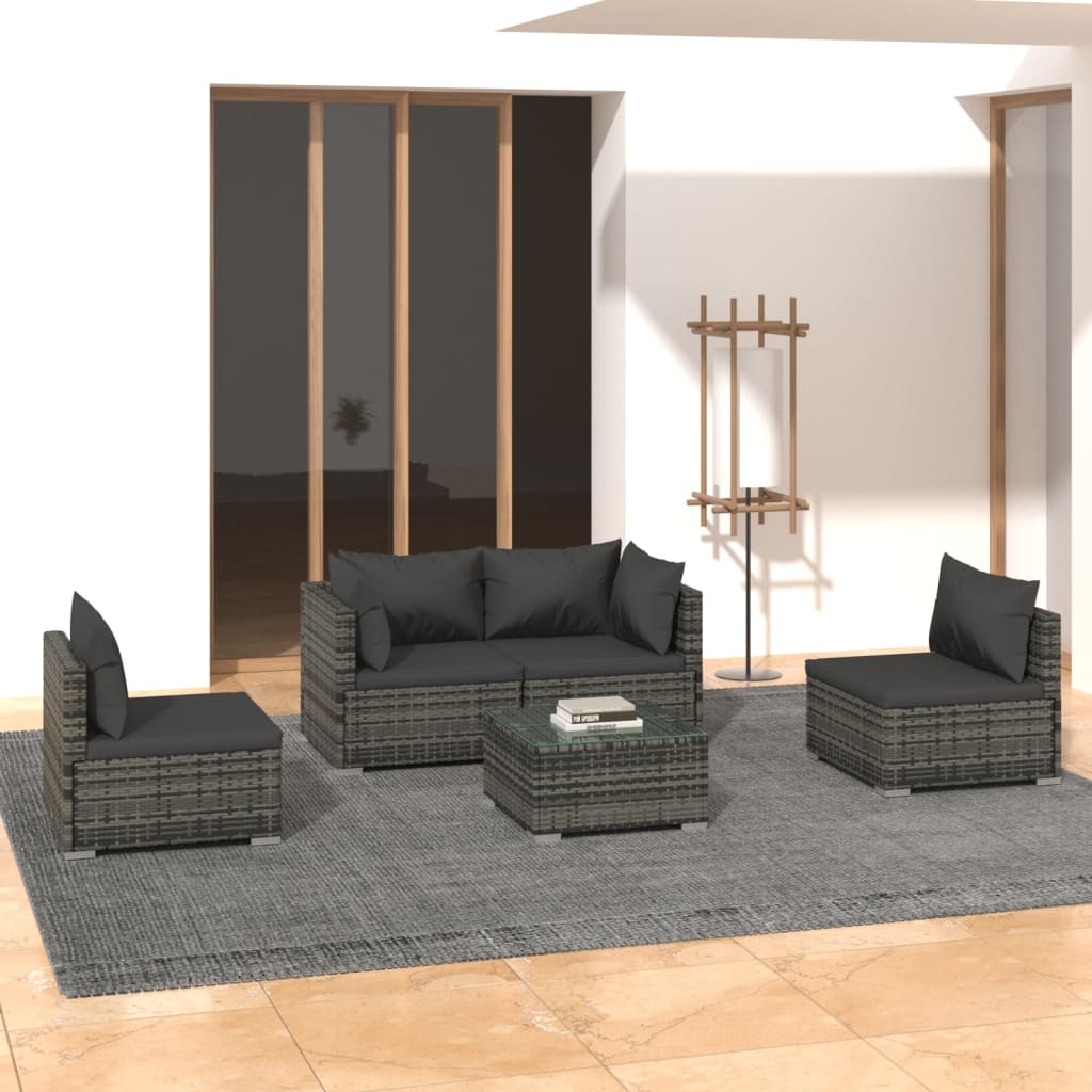 Set de muebles de jardín 4 pzas y cojines ratán sintético negro