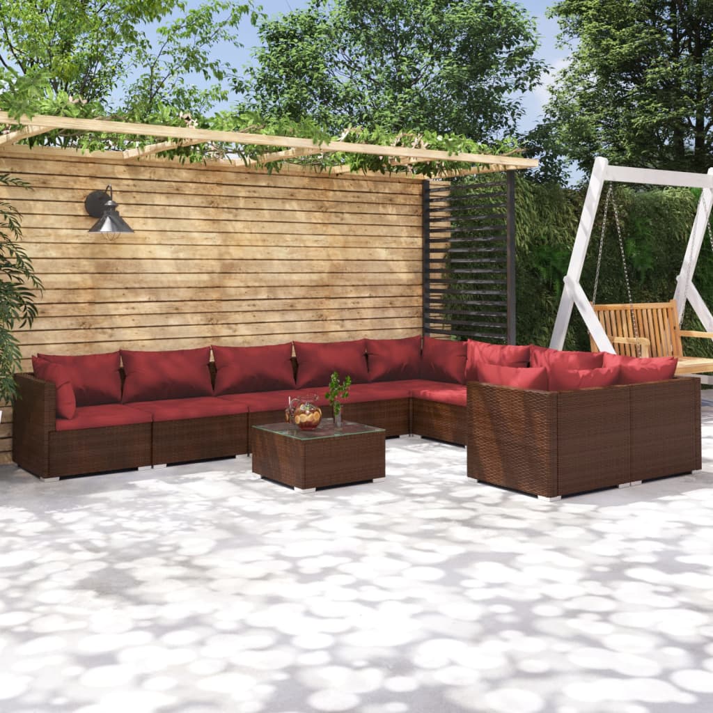 Juego muebles de jardín 8 pzas y cojines ratán sintético negro