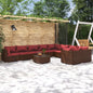 Juego muebles de jardín 8 pzas y cojines ratán sintético negro