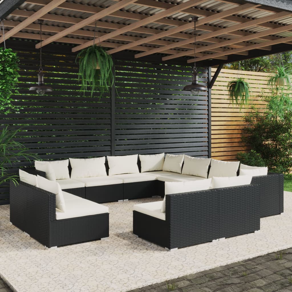 Conjunto de mobiliário de jardim 11 peças almofadões vime sintético cinzento