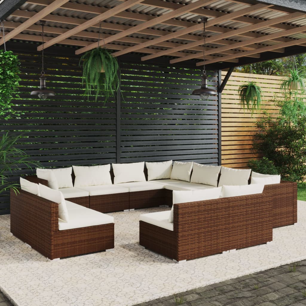 Conjunto de mobiliário de jardim 11 peças almofadões vime sintético cinzento