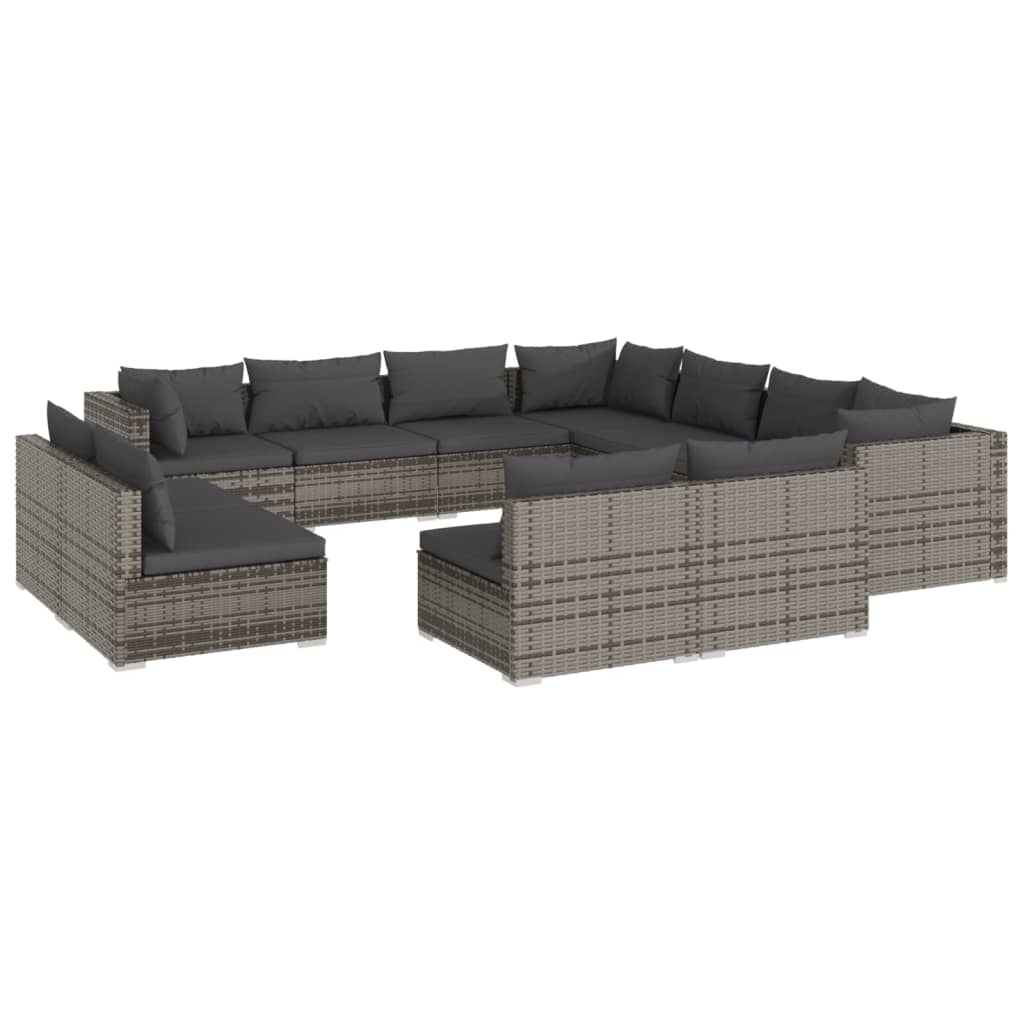 Set de muebles de jardín 11 pzas cojines ratán sintético gris