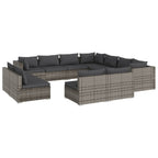 Set de muebles de jardín 11 pzas cojines ratán sintético gris