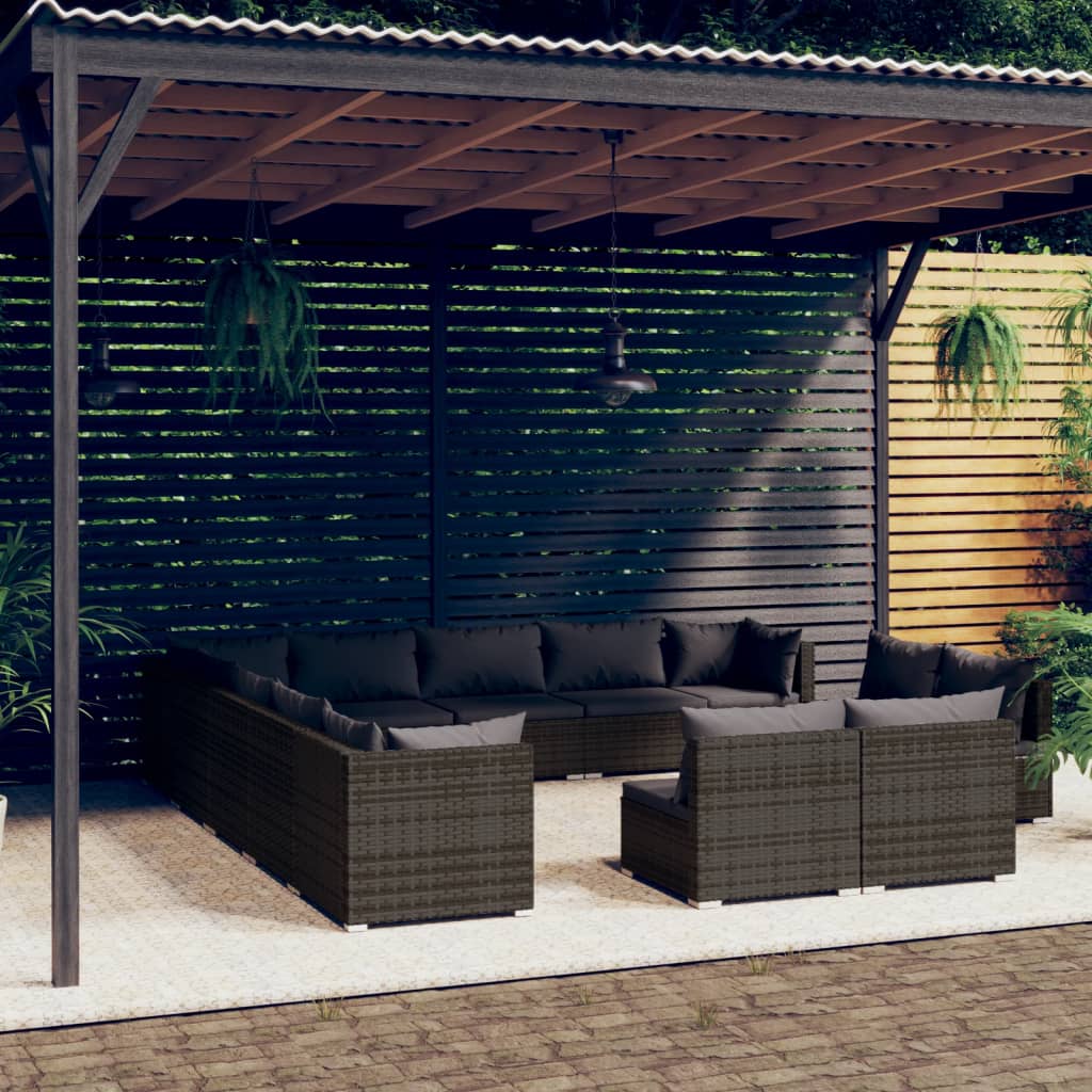 Conjunto de móveis de jardim 11 peças almofadas vime sintético castanho