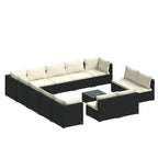 Set de muebles de jardín 14 pzas cojines ratán sintético negro