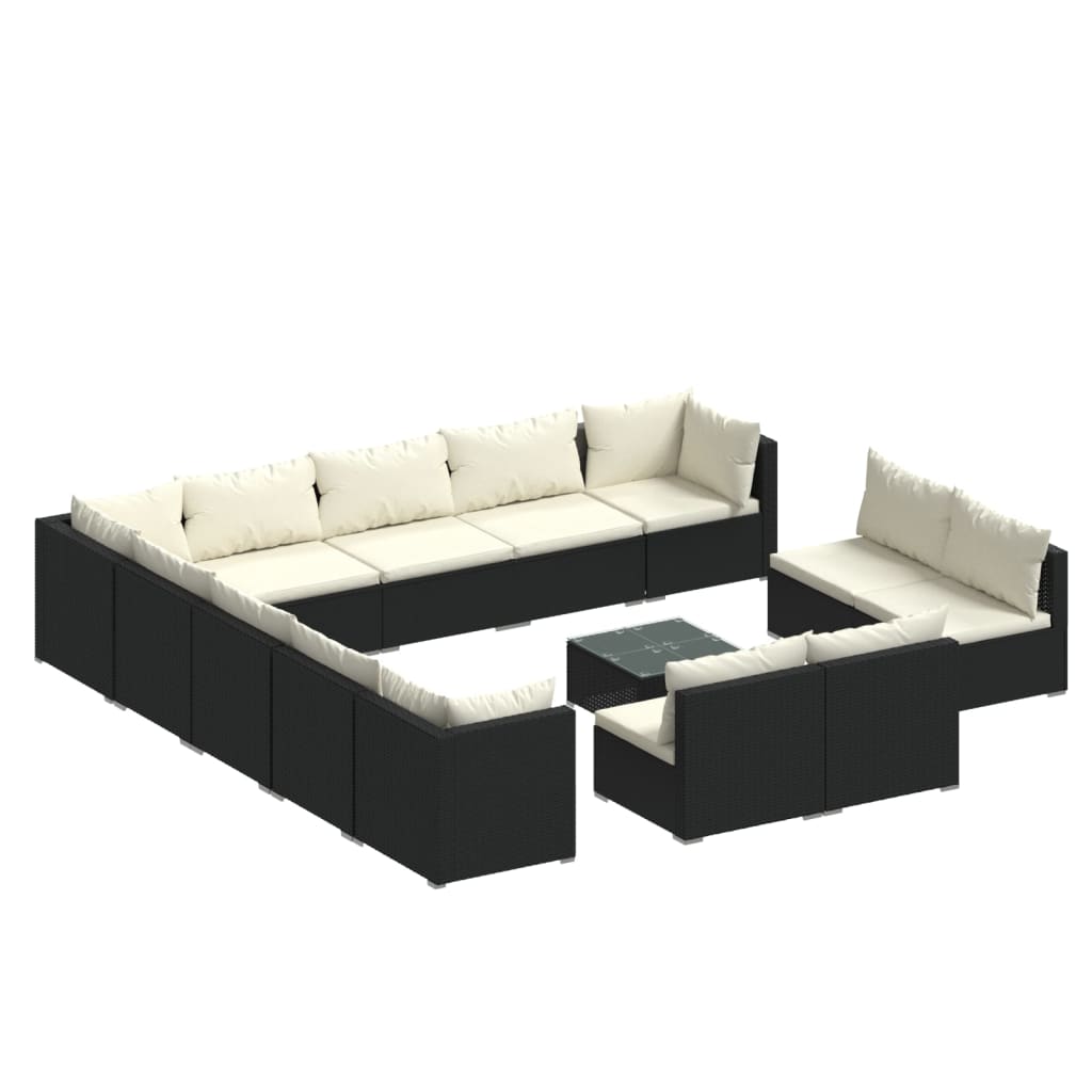 Set de muebles de jardín 14 pzas cojines ratán sintético negro