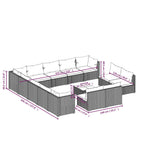 Set de muebles de jardín 14 pzas cojines ratán sintético negro