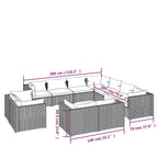 Set muebles de jardín 11 piezas cojines ratán sintético marrón