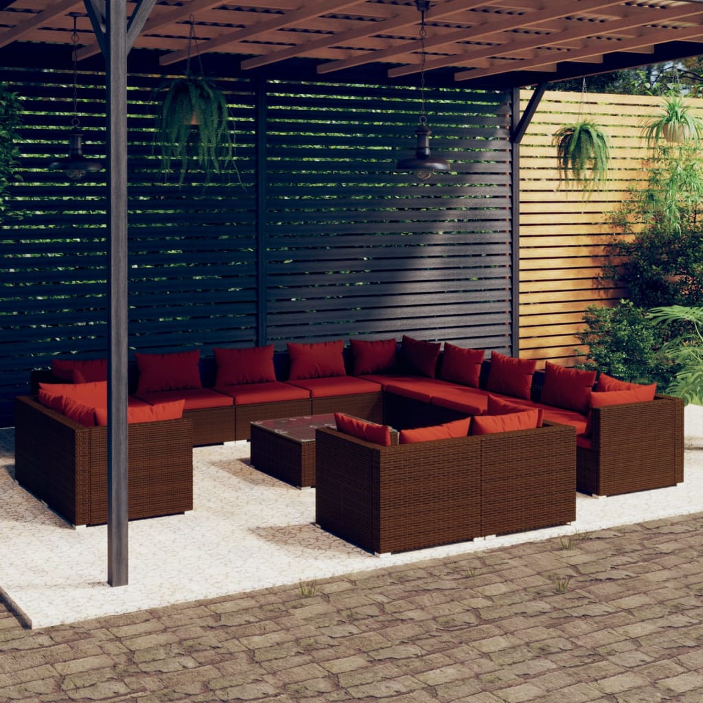 Set de muebles de jardín 14 pzas cojines ratán sintético negro