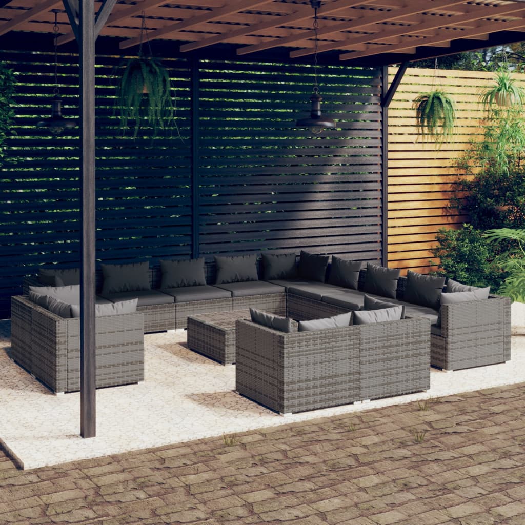 Set de muebles de jardín 14 pzas cojines ratán sintético negro