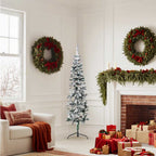 Mitad árbol Navidad artificial delgado con nieve 150 cm