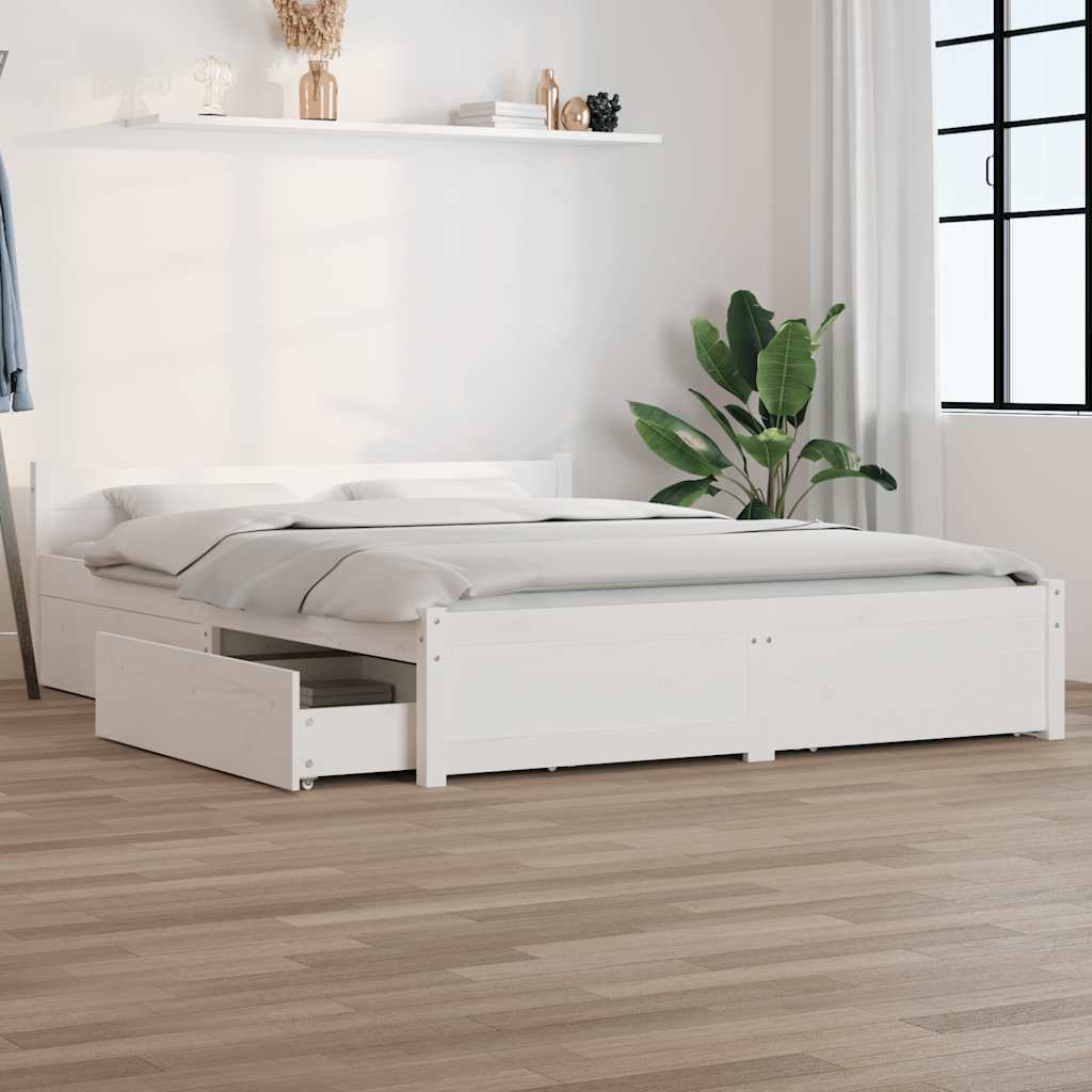 Cama sin colchón madera maciza de pino blanca 180x200 cm