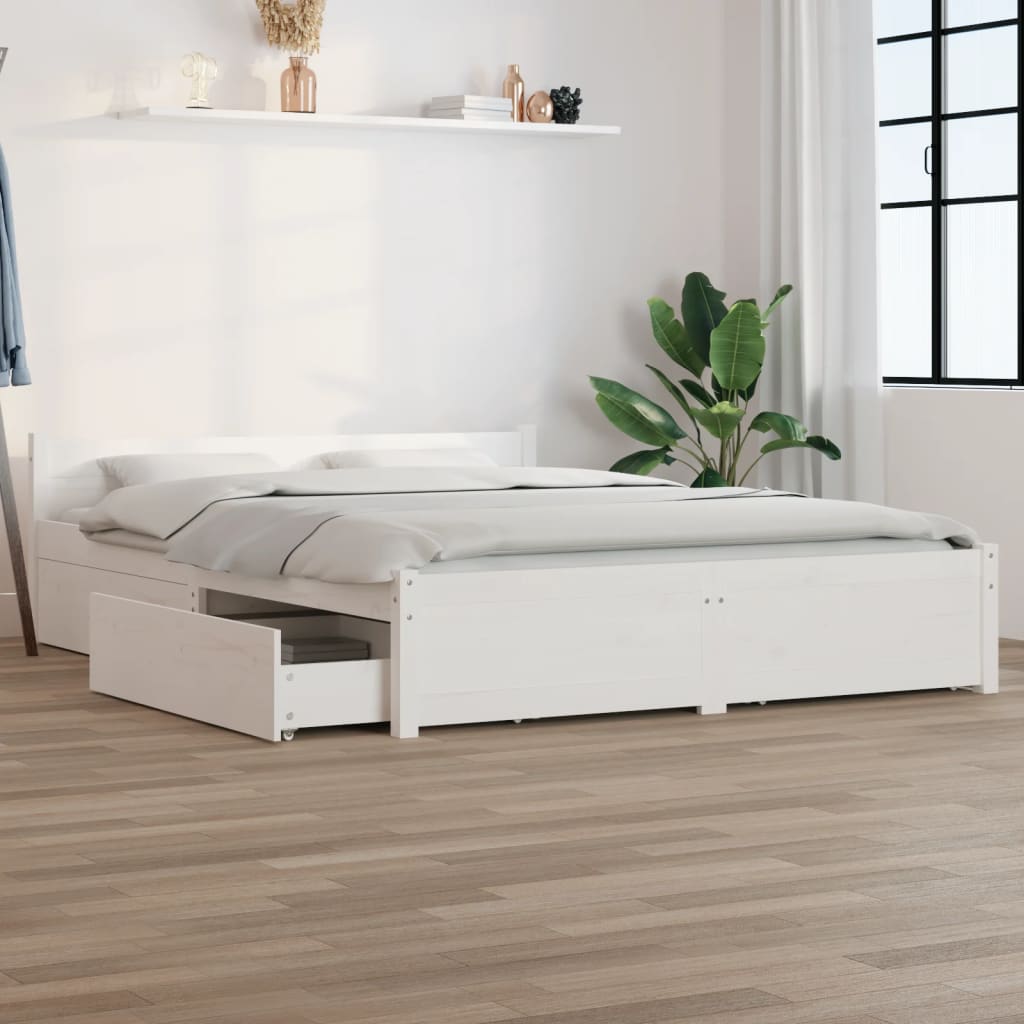 Cama sin colchón madera maciza de pino blanca 180x200 cm