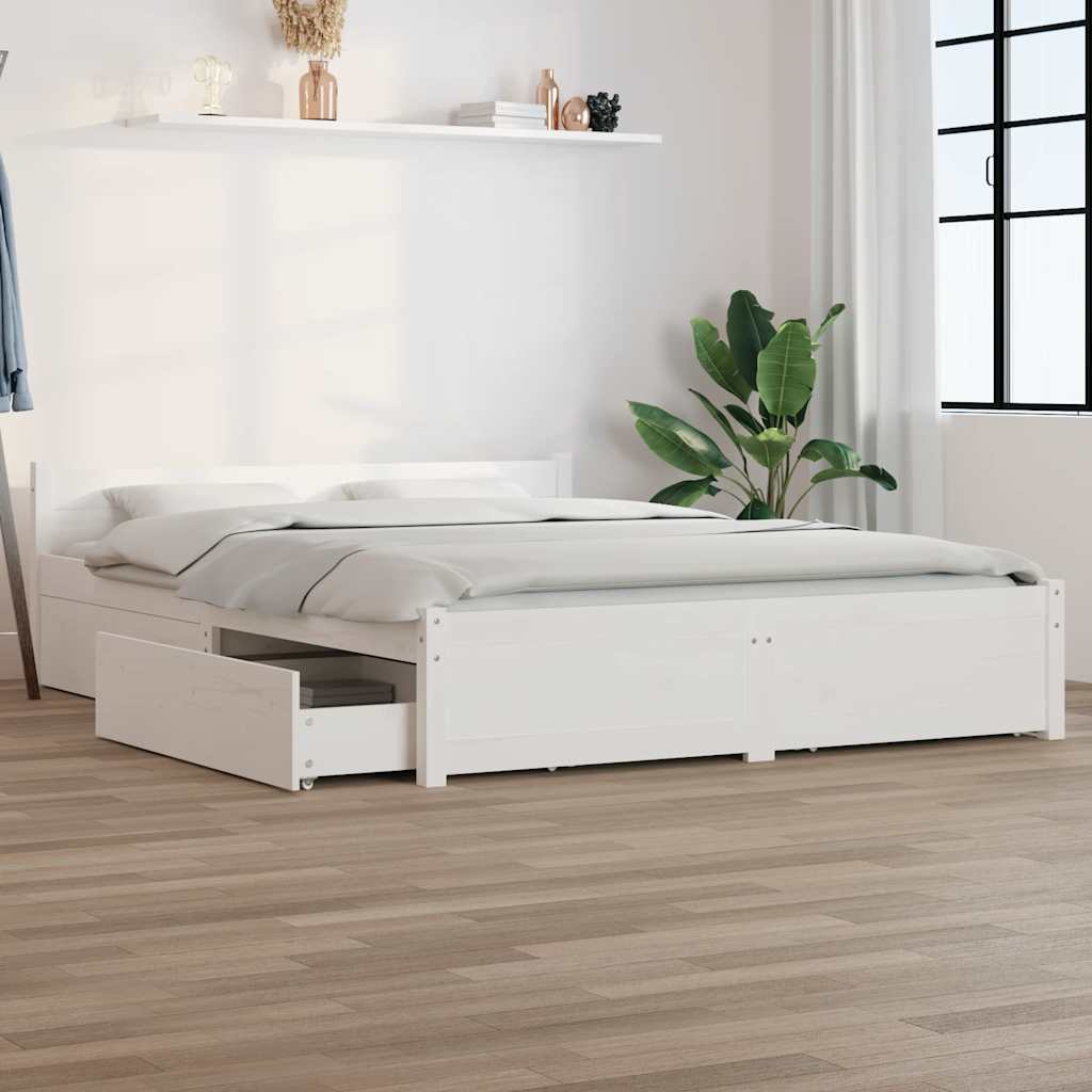 Cama sin colchón madera maciza de pino blanca 180x200 cm