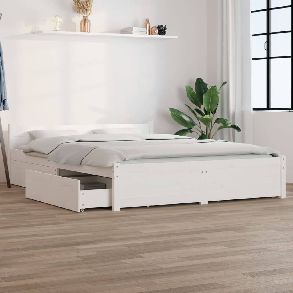Cama sin colchón madera maciza de pino blanca 180x200 cm