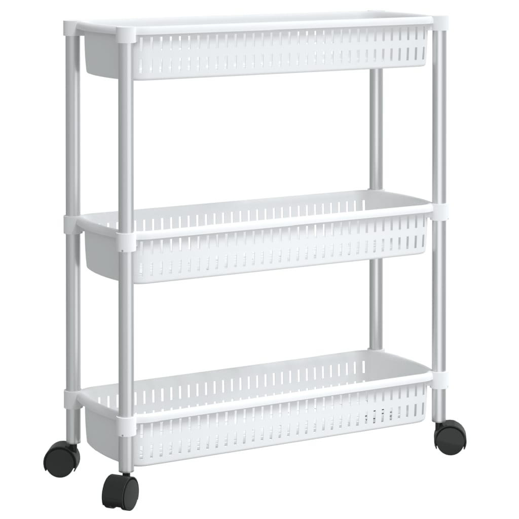 Carrito de almacenaje de 3 alturas aluminio plateado y blanco