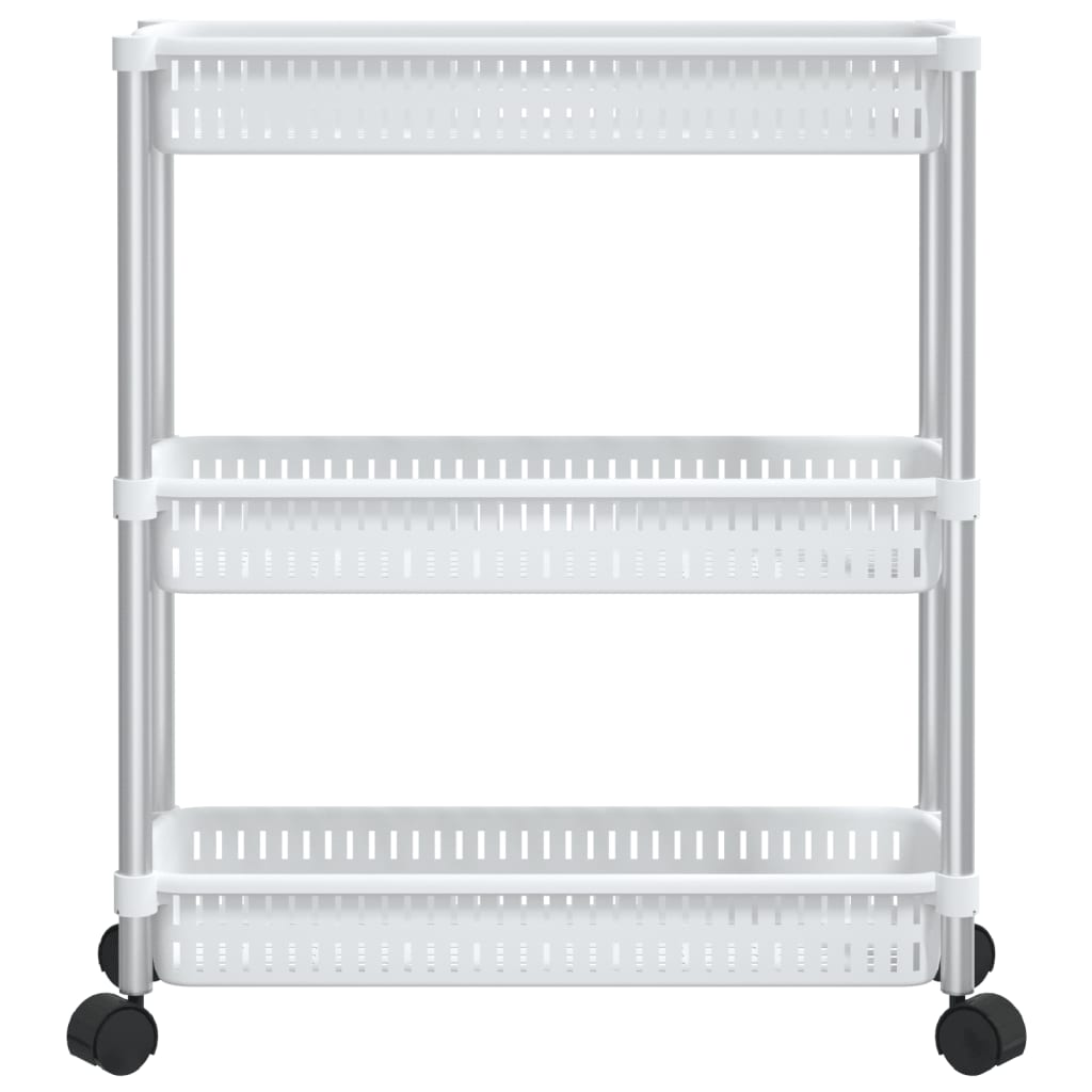 Carrito de almacenaje de 3 alturas aluminio plateado y blanco